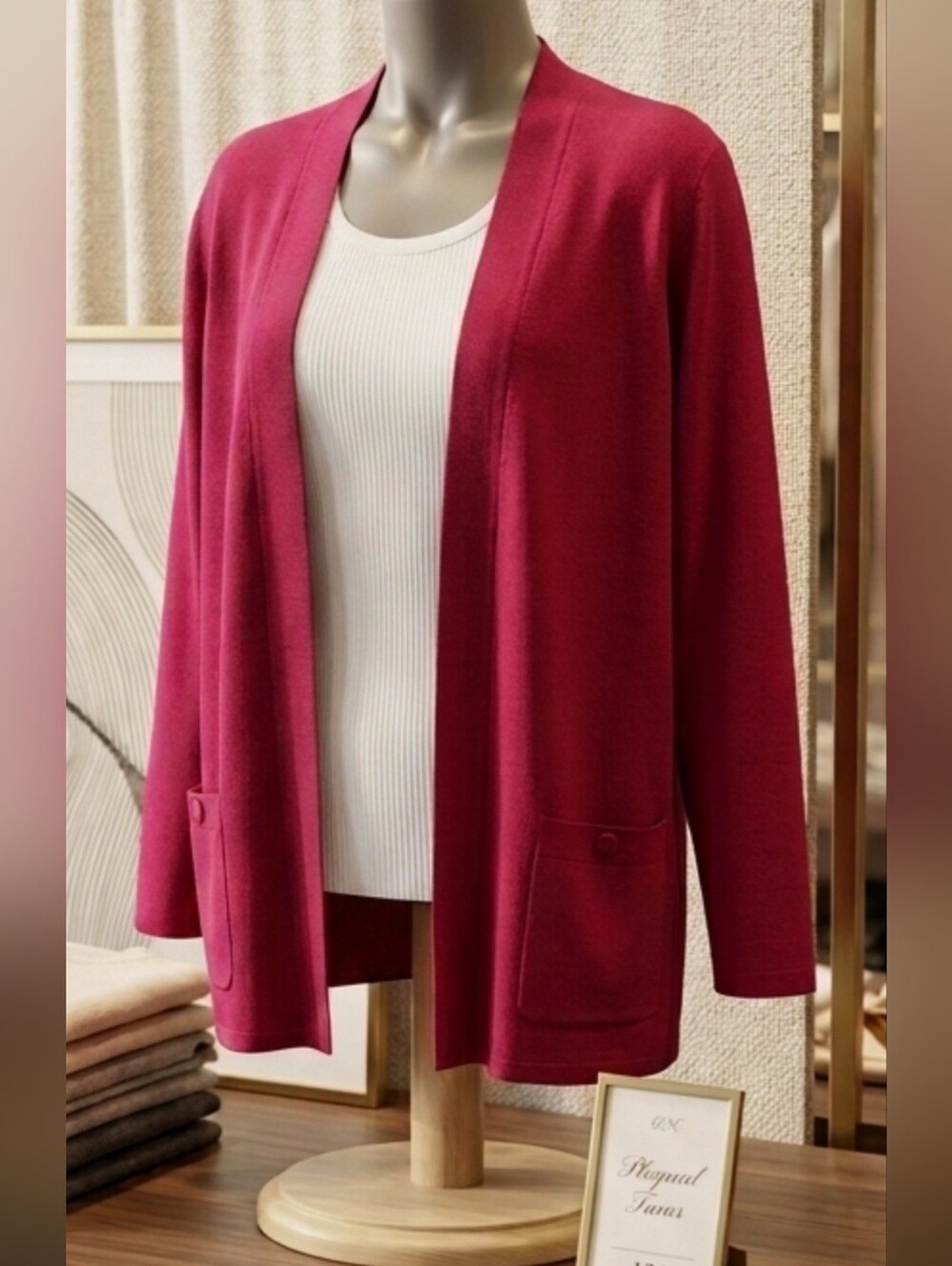 *Anne Klein Open-Front Cardigan in Berry Pit 24" Length 29.5"